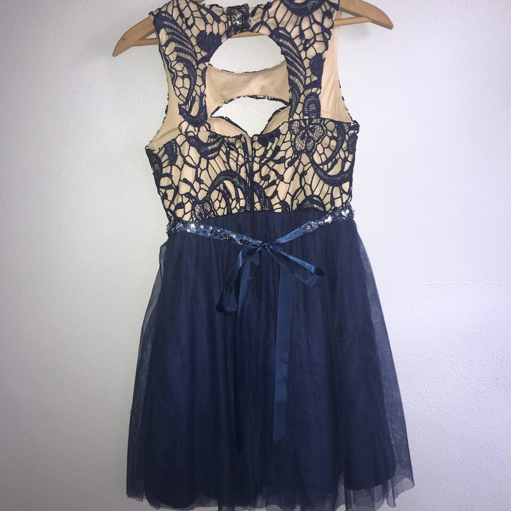 Formal navy blue sequin skater dress - Picture 2 of 5
